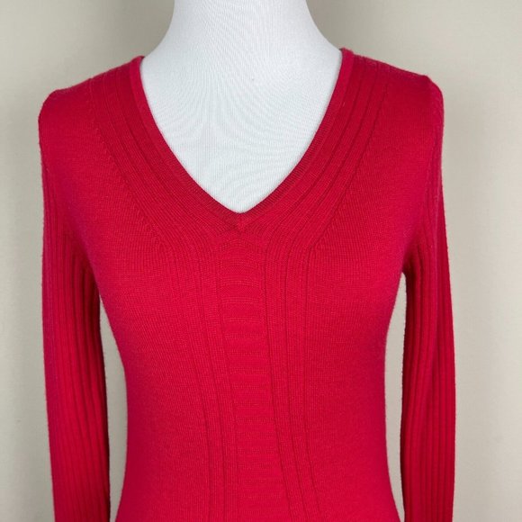 Krimson Klover Sweater Dress Womens XS Red 100% Merino Wool Long Sleeve V Neck - Picture 3 of 13